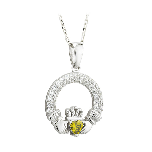 Solvar Peridot August Birthstone Claddagh Pendant s46117/8