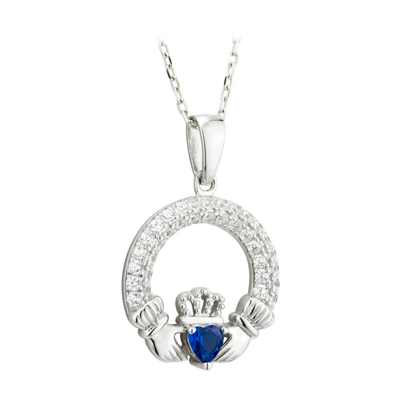 Solvar Blue Sapphire September Birthstone Claddagh Pendant s46117/9