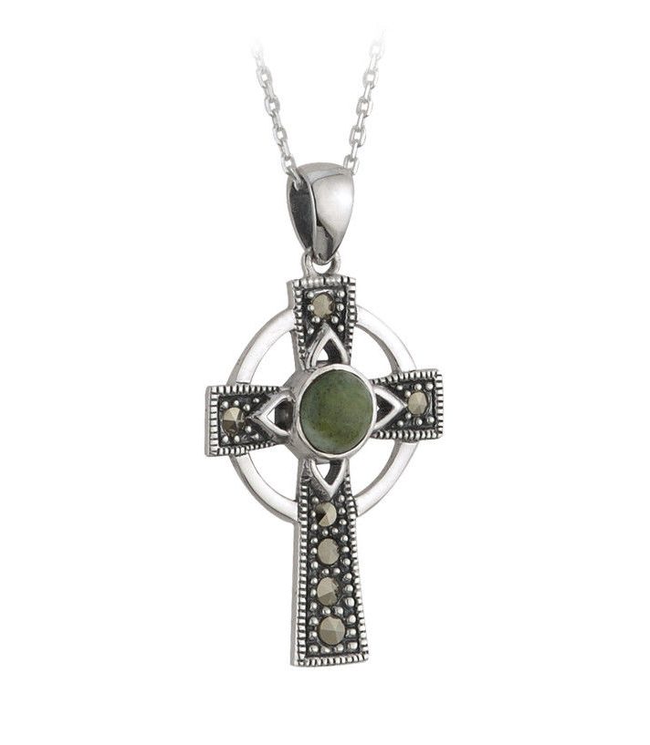 Solvar Connemara Marble Marcasite Cross s44727