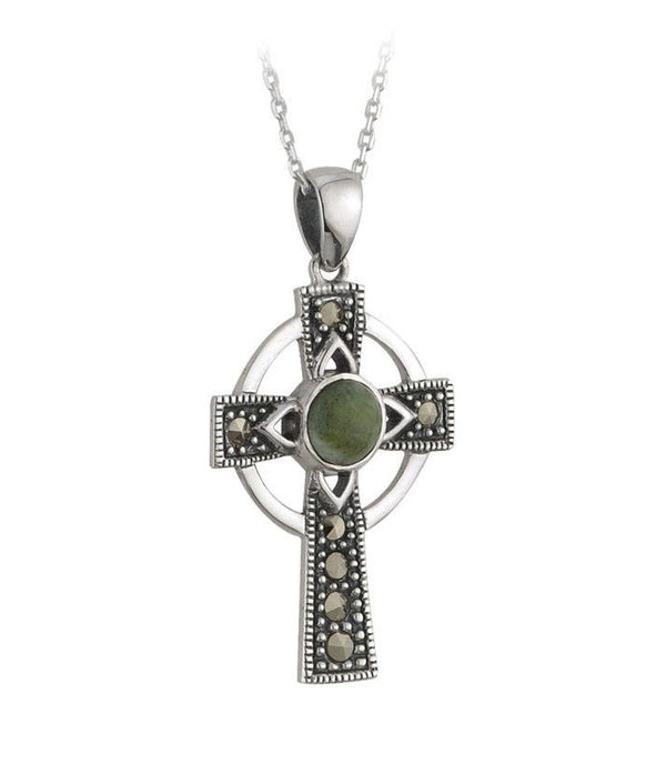 Solvar Connemara Marble Marcasite Cross s44727