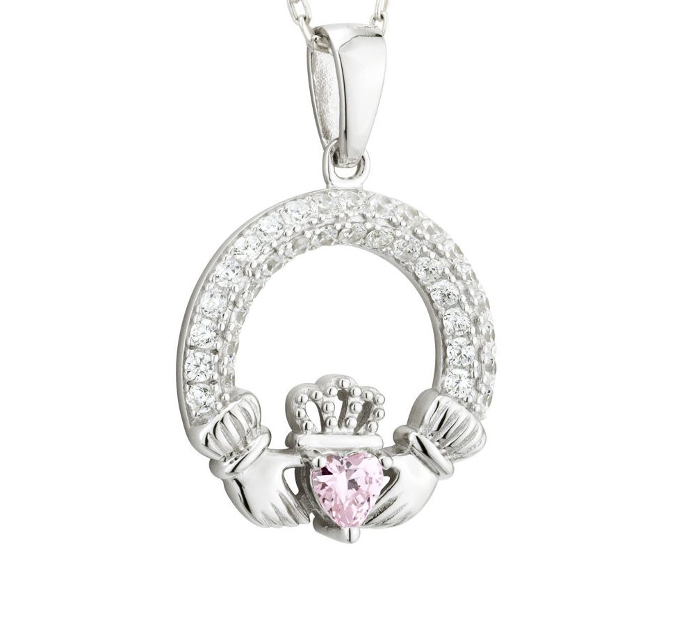 Solvar Pink Topaz October Birthstone Claddagh Pendant s46117/10