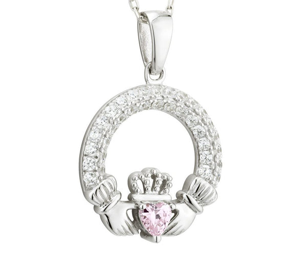 Solvar Pink Topaz October Birthstone Claddagh Pendant s46117/10