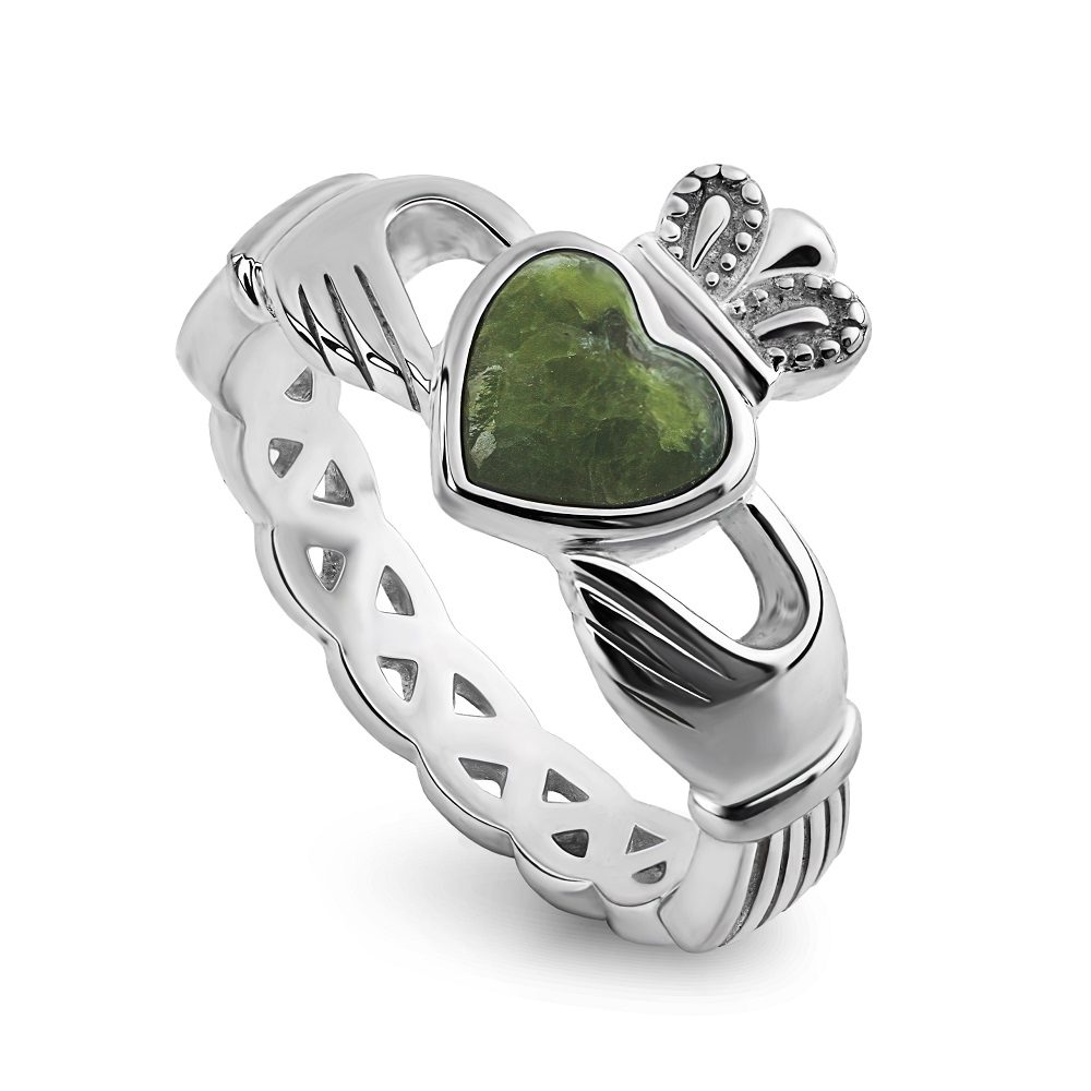 Solvar Connemara Marble Silver Claddagh Ring