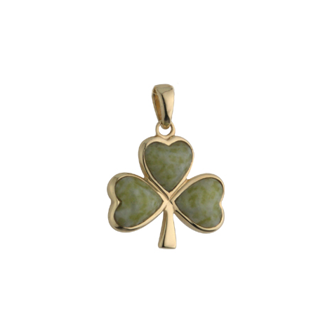 Solvar 14k Gold Large Connemara Marble Shamrock Charm s8277