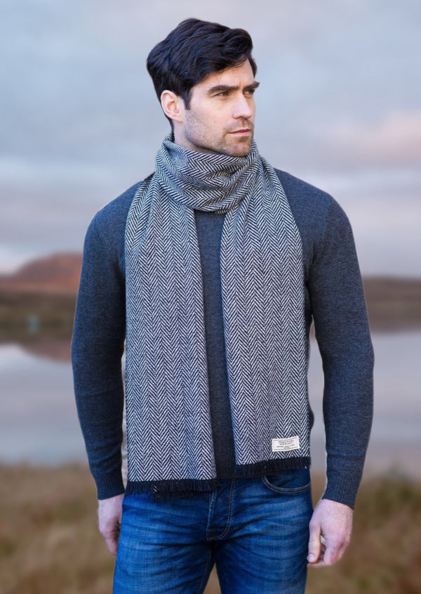 Mucros Soft Black Herringbone Donegal Scarf