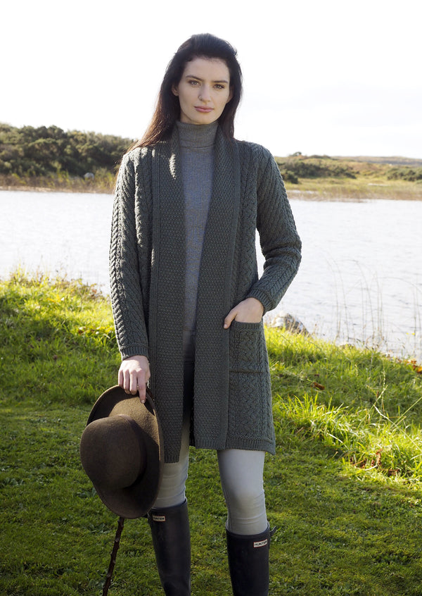 Aran Crafts Long Knitted Green Coat