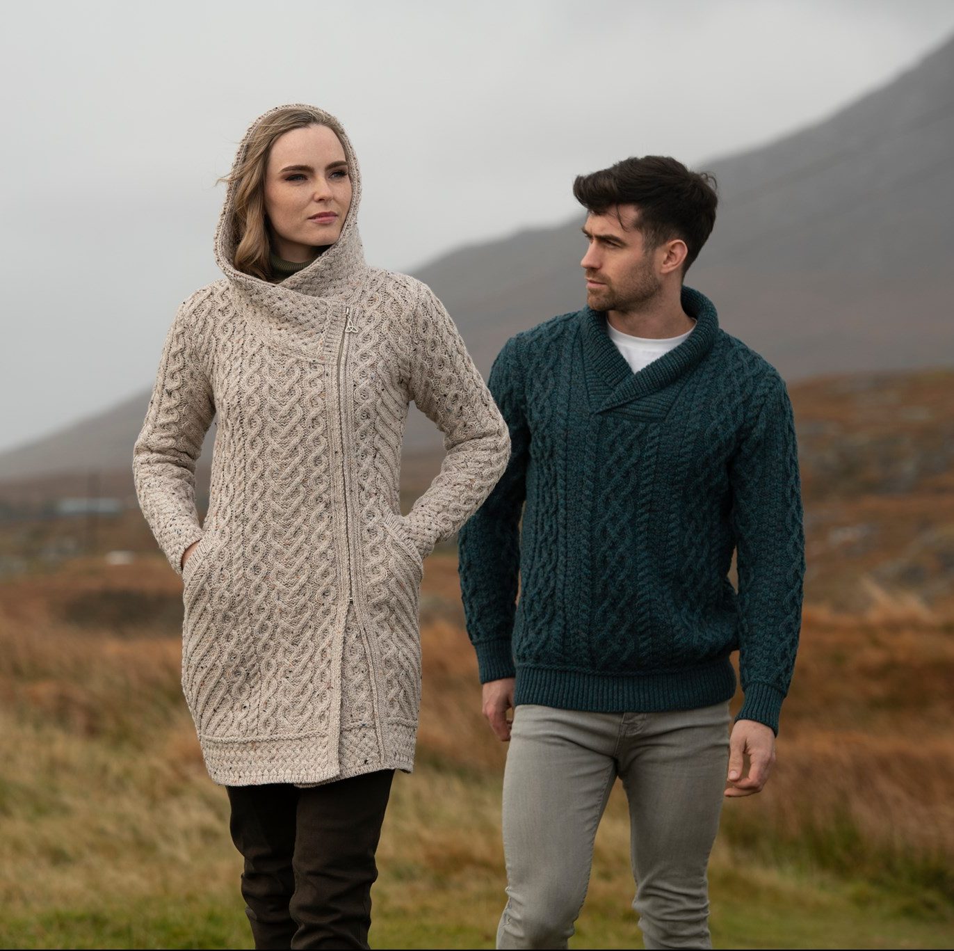 Aran Crafts Heart Design Hooded Coat