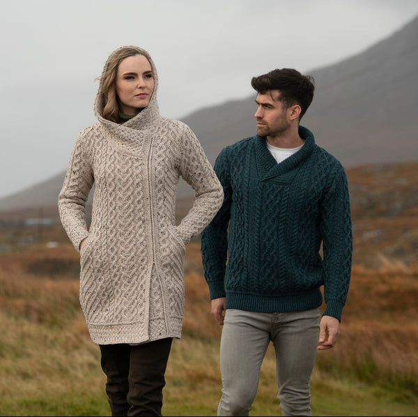 Aran Crafts Heart Design Hooded Coat