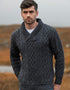 Aran Bunratty Shawl Collar Sweater | 100% Merino Wool | Charcoal