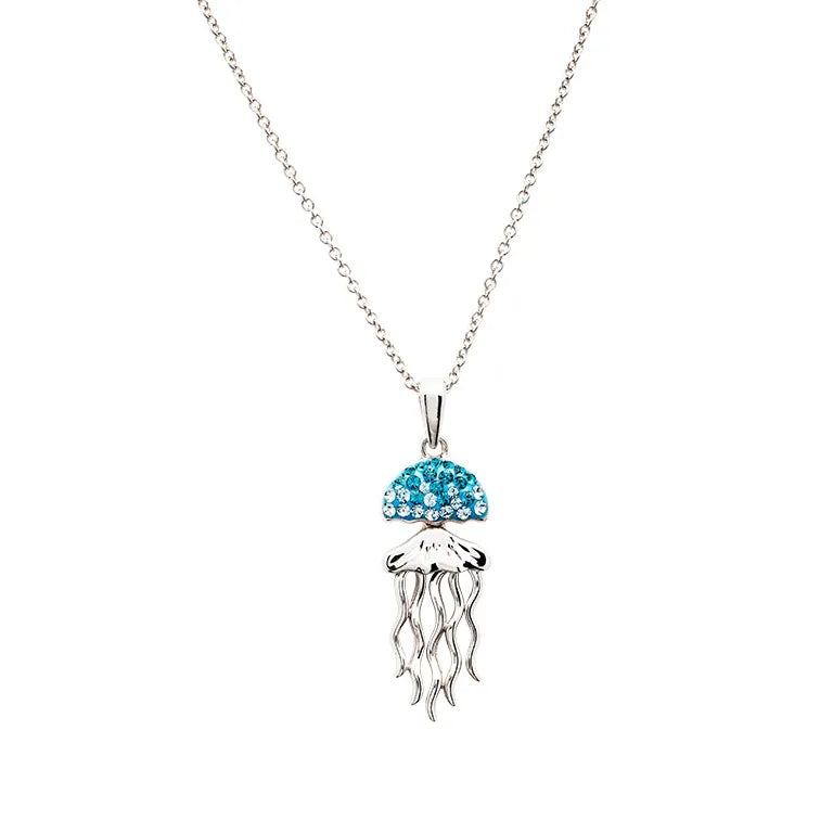 Sterling Silver Aqua Crystal Jellyfish Necklace