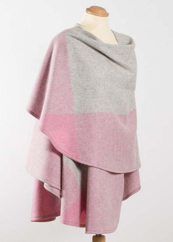 John Hanly Lambswool Cape | Pink Grey Block