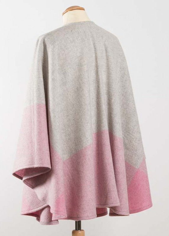 John Hanly Lambswool Cape | Pink Grey Block