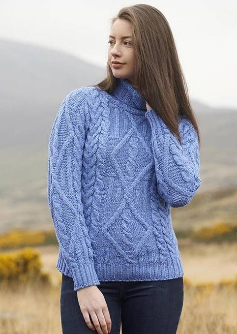 Aran Blue Turtle Neck Irish Sweater