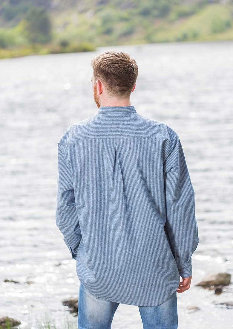 Lee Valley Cotton Grandfather Shirt | Pin Stripe Blue