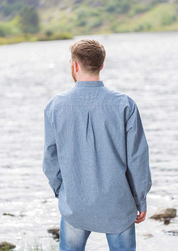 Lee Valley Cotton Grandfather Shirt | Pin Stripe Blue