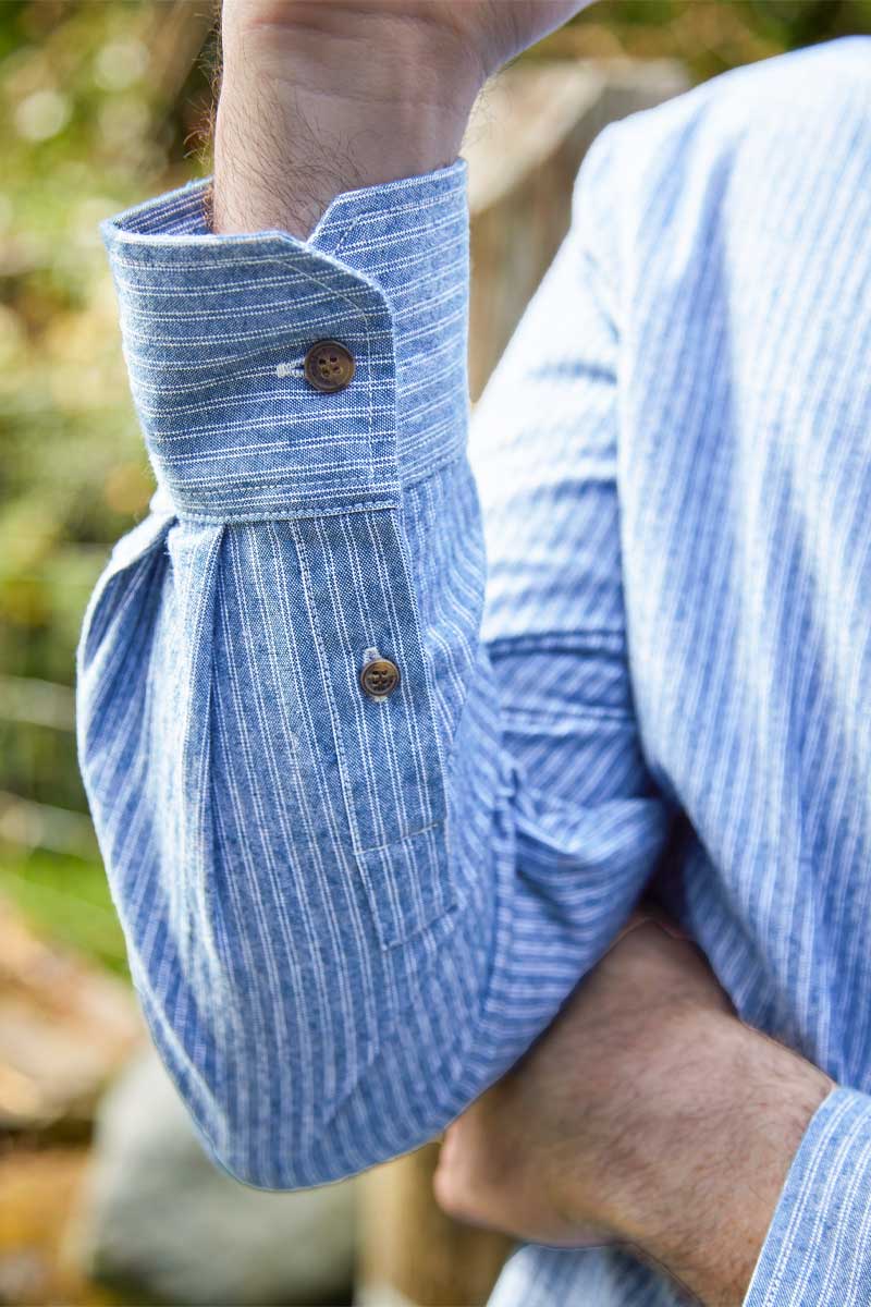 Lee Valley Cotton Grandfather Shirt | Pin Stripe Blue