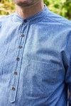 Lee Valley Cotton Grandfather Shirt | Pin Stripe Blue