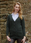 Aran Boyfriend Green Merino Wool Cardigan