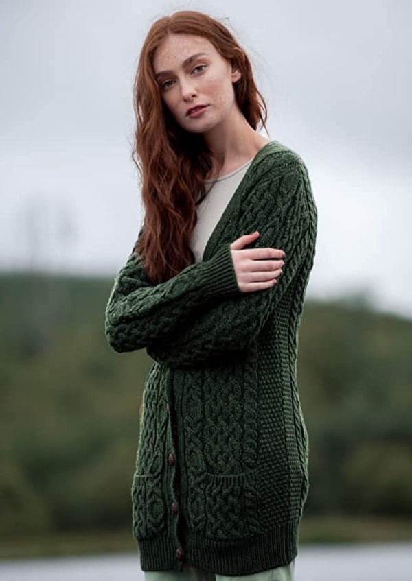 Aran Crafts Adare Boyfriend Cardigan | Green