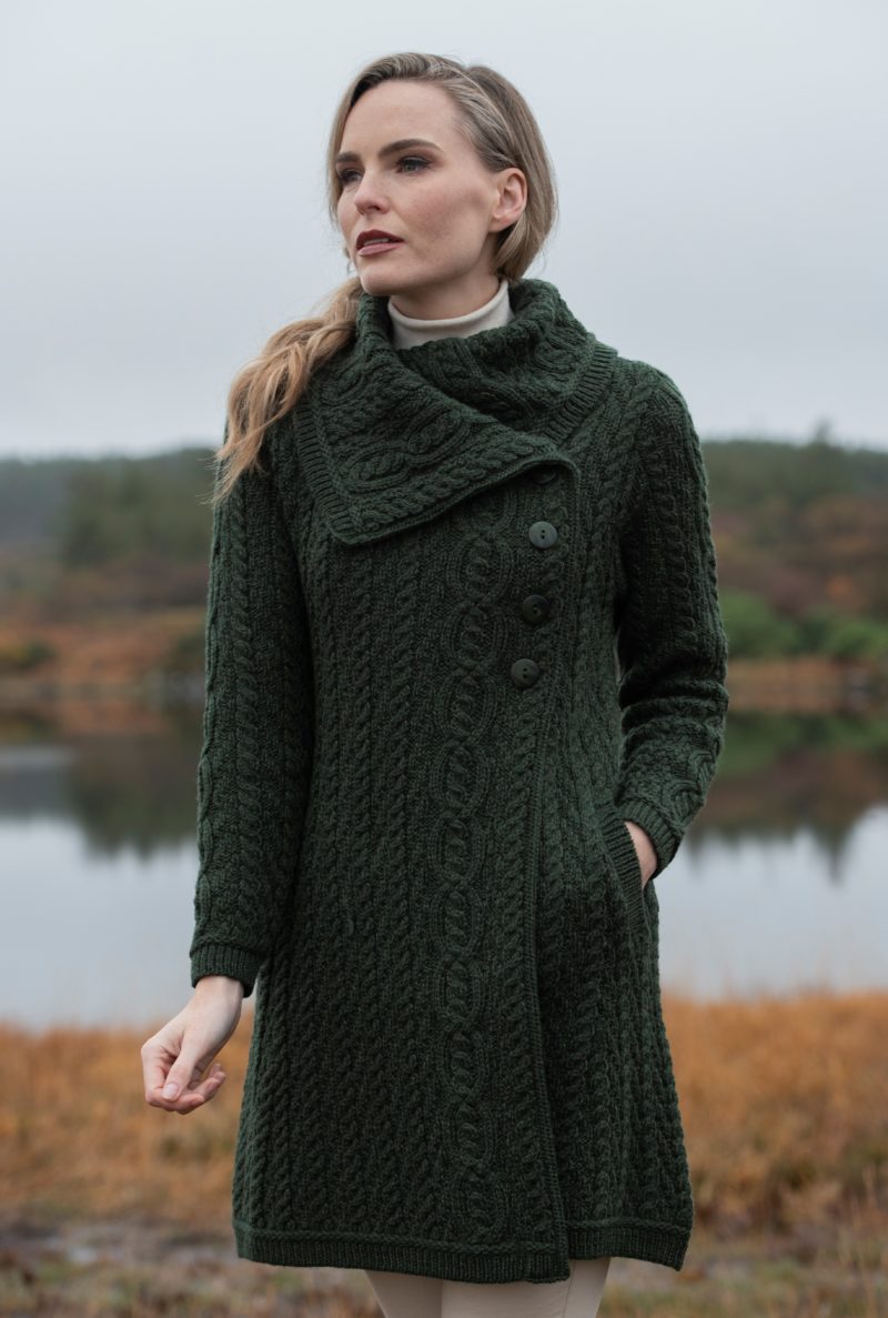 Aran Crafts Chunky Collar Green Coat