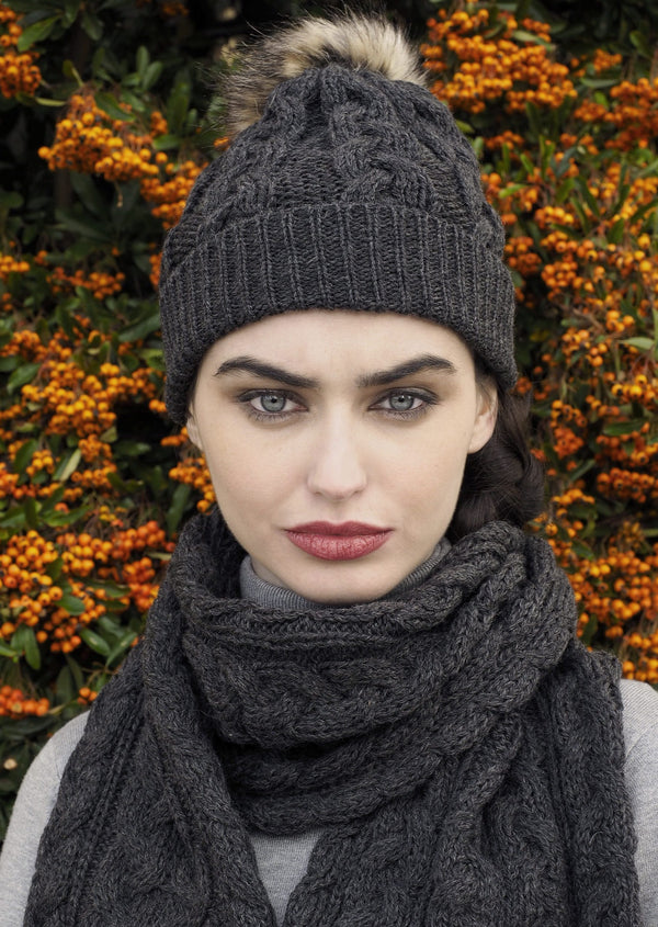 Aran Chunky Cable Knit Charcoal Scarf