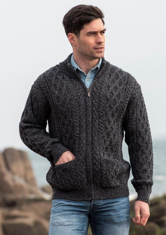 Aran Crafts Charcoal Dingle Zipper Sweater