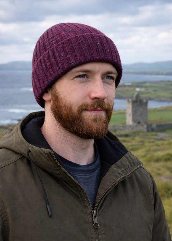 Aran Donegal Fleck Wool Hat - Plum Purple