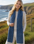 Aran-Merinowollschal mit Wabenmuster | Denim-Meliert