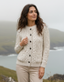 Ladies Aran Cardigan in Flecked Cream | 100% Wool