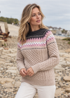 Ladies Slim-Fit Aran Fair Isle Sweater | Beige