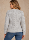 Women's Aran Cable Knit Cardigan - Grey | 100% Merino Wool