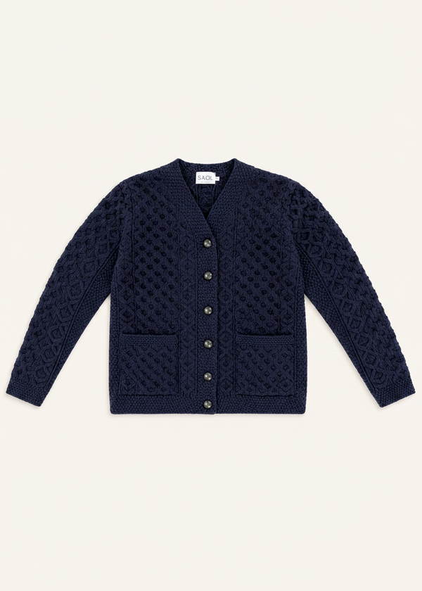 Women's Aran Merino Wool Cardigan | Navy