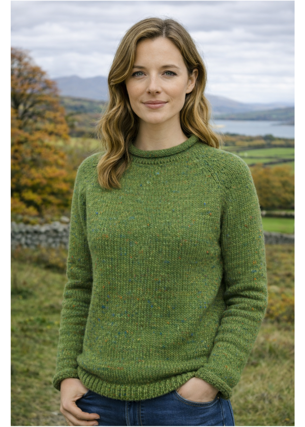Women's Roll Neck Fisherman Sweater | Green