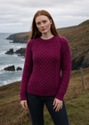Women's Slim-Fit Aran Sweater in Raspberry | Premium Merino Wool