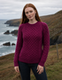 Women's Slim-Fit Aran Sweater in Raspberry | Premium Merino Wool