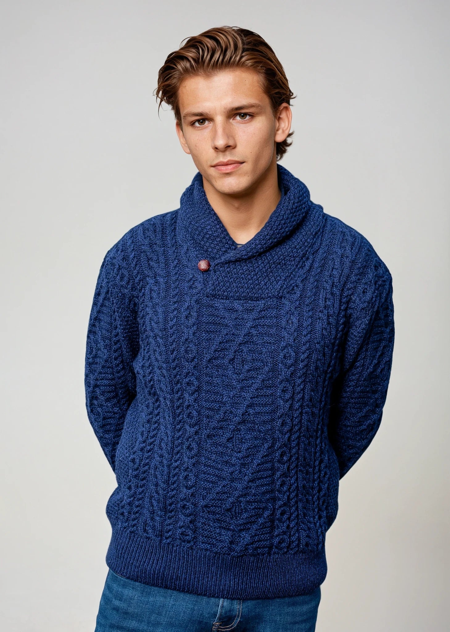 Aran Shawl Neck Sweater | DWB