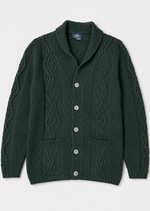 Men's Merino Wool Aran Cardigan | Green - Clearance