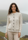 Ladies Aran Cardigan in Flecked Cream | 100% Wool