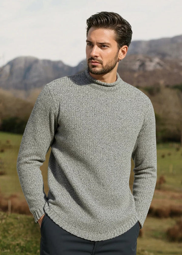 Roll Neck Merino Wool Fisherman Sweater | Grey Fleck