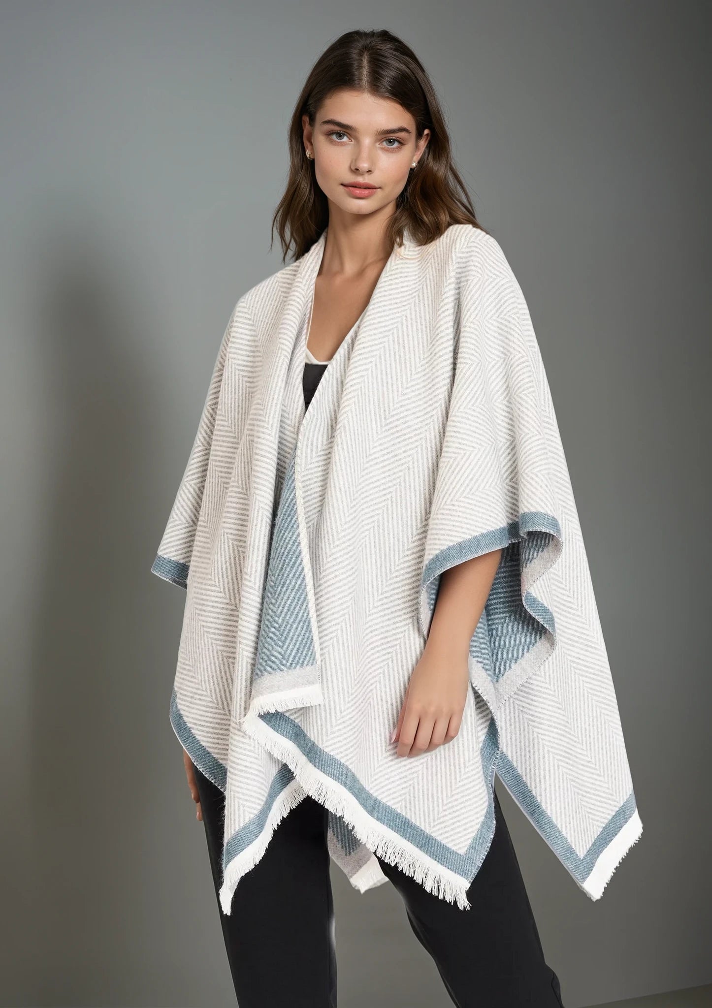 Jimmy Hourihan Reversible Herringbone Shawl | Cream/Grey