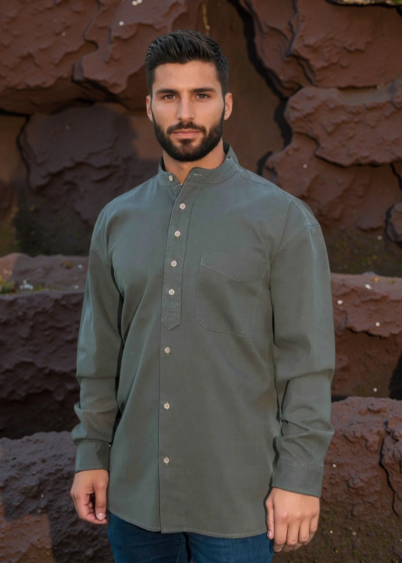 Civilian Men's Grandfather Shirt | Army Green