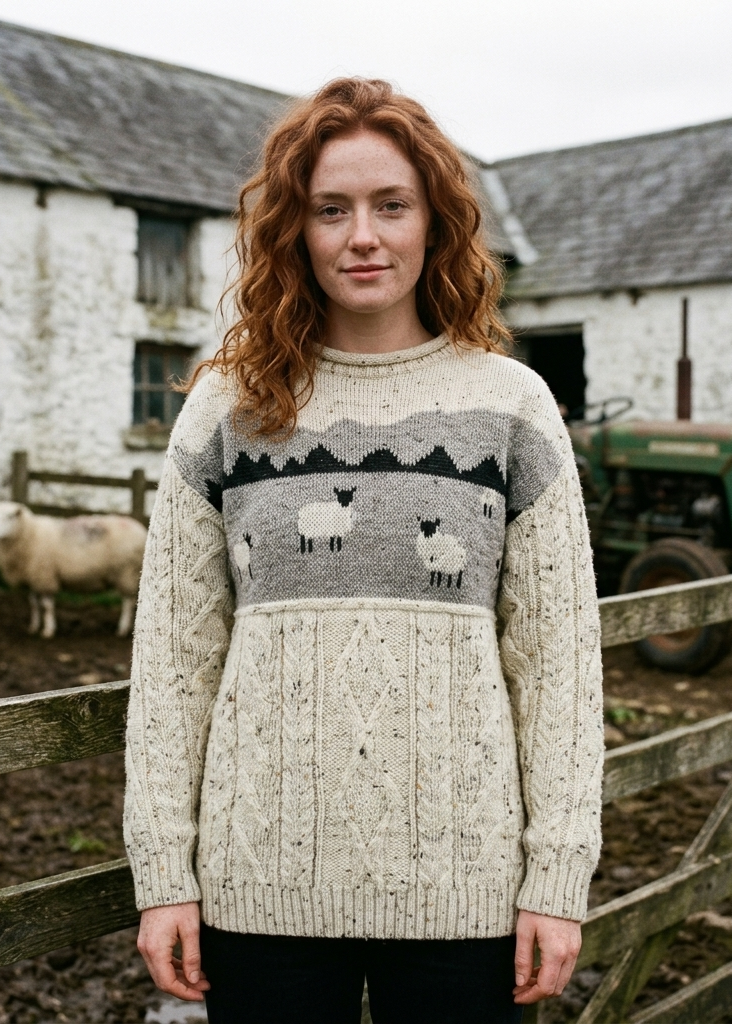 Unisex Pure Wool Sheep Aran Sweater | Oatmeal