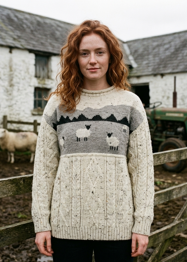Unisex Pure Wool Sheep Aran Sweater | Oatmeal