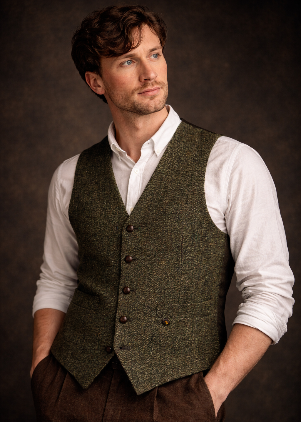 Donegal Tweed Green Waistcoat - Premium Irish Heritage - Hatman of Ireland