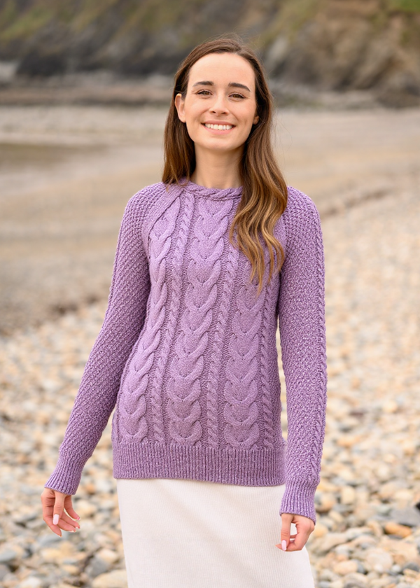 Aran Crew Neck Cashmere Sweater | Lavender