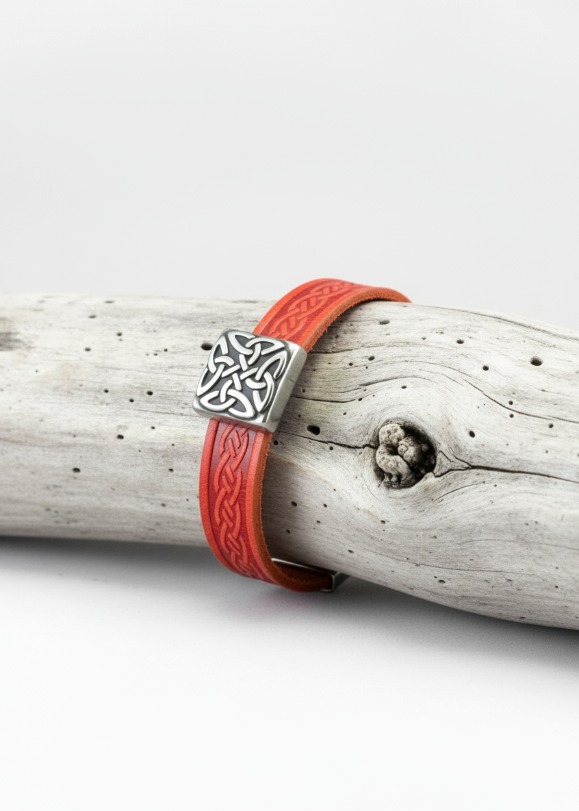 Braden Red Celtic Cuff Leather Bracelet