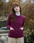 Ladies Button Aran Cardigan | Burgundy
