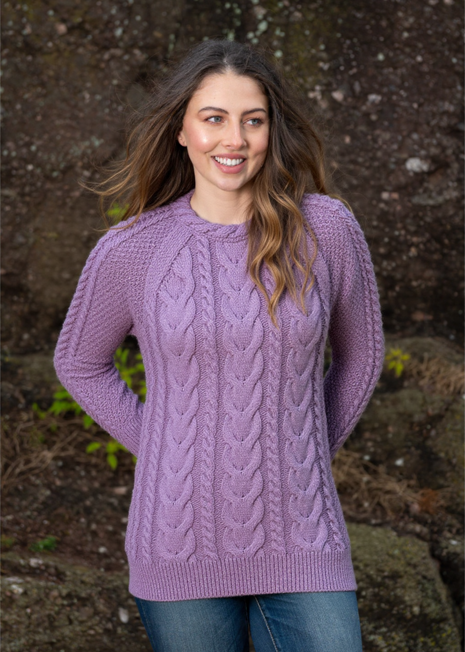 Aran Crew Neck Cashmere Sweater | Lavender