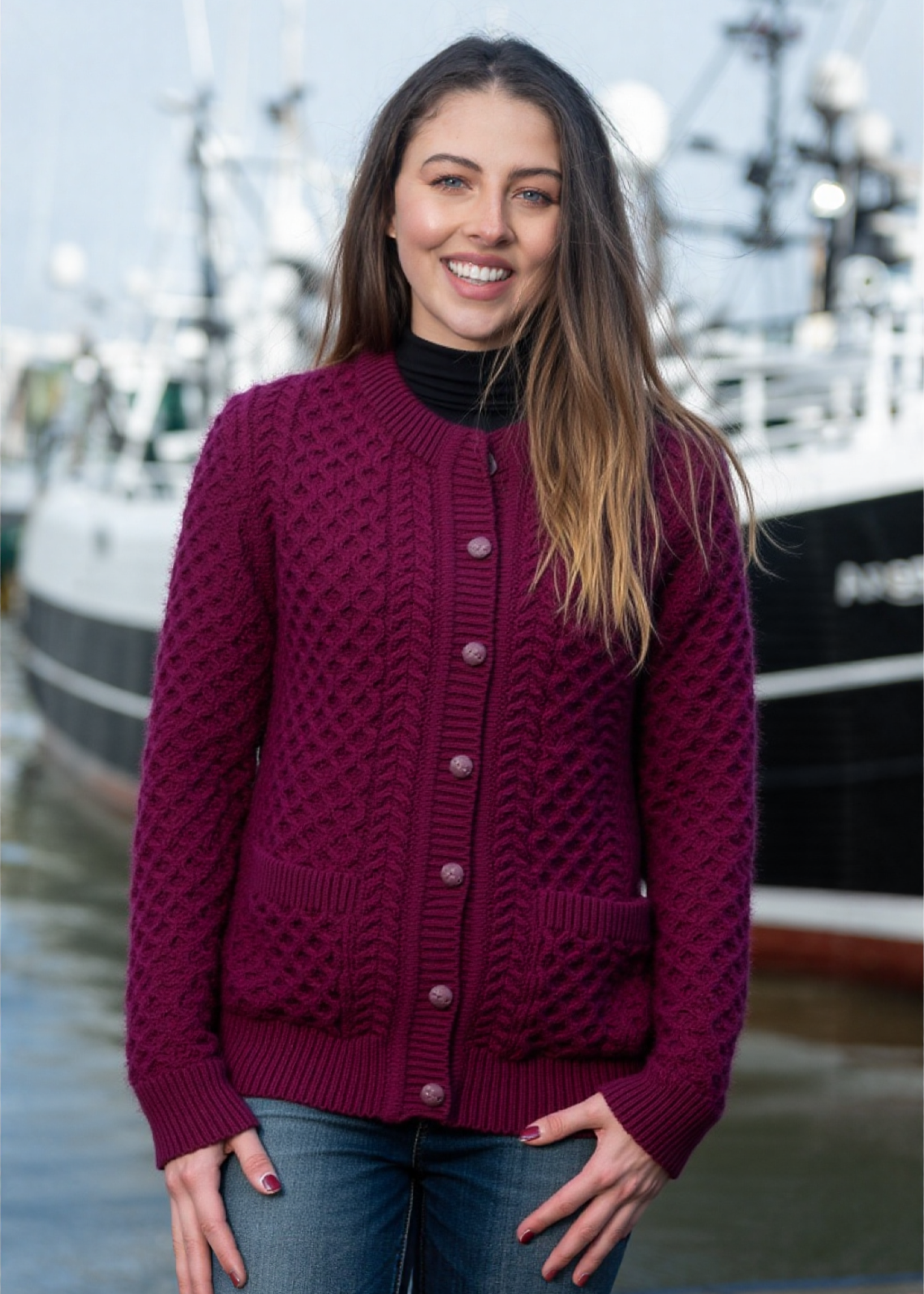 Aran Lumber Cardigan | Raspberry Marl