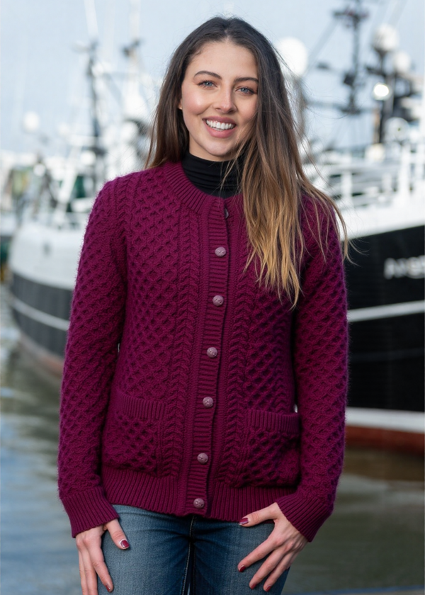 Aran Lumber Cardigan | Raspberry Marl